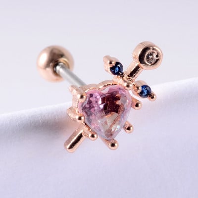 Crystal Love Tragus Piercing Cercel plat 16G Heart Cartilage Piercing Stud Helix Bijuterii Conch Rook Lobe Cercel Labret Stud