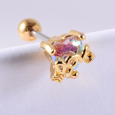 Crystal Love Tragus Piercing Cercel plat 16G Heart Cartilage Piercing Stud Helix Bijuterii Conch Rook Lobe Cercel Labret Stud