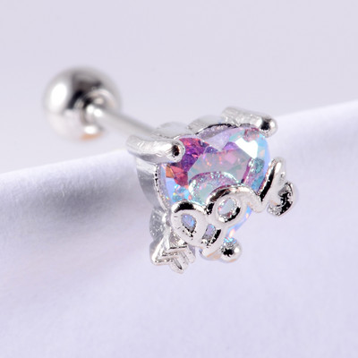 Crystal Love Tragus Piercing Cercel plat 16G Heart Cartilage Piercing Stud Helix Bijuterii Conch Rook Lobe Cercel Labret Stud