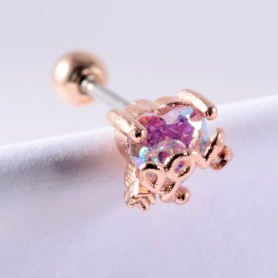 Crystal Love Tragus Piercing Cercel plat 16G Heart Cartilage Piercing Stud Helix Bijuterii Conch Rook Lobe Cercel Labret Stud