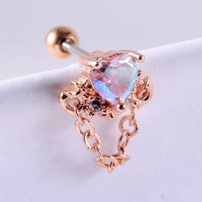 Crystal Love Tragus Piercing Cercel plat 16G Heart Cartilage Piercing Stud Helix Bijuterii Conch Rook Lobe Cercel Labret Stud