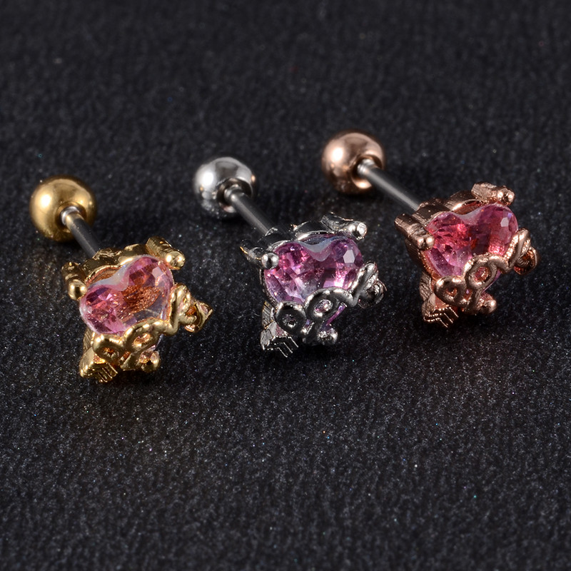 Crystal Love Tragus Piercing Cercel plat 16G Heart Cartilage Piercing Stud Helix Bijuterii Conch Rook Lobe Cercel Labret Stud
