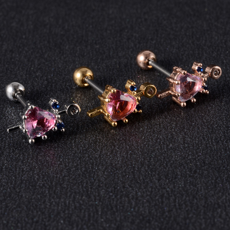 Crystal Love Tragus Piercing Cercel plat 16G Heart Cartilage Piercing Stud Helix Bijuterii Conch Rook Lobe Cercel Labret Stud