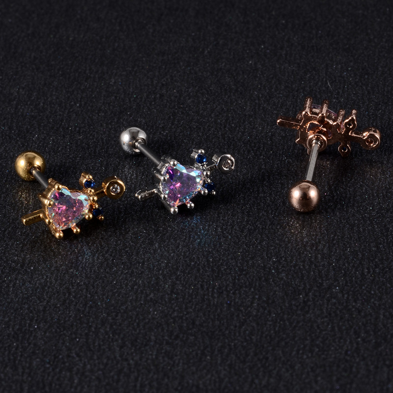 Crystal Love Tragus Piercing Cercel plat 16G Heart Cartilage Piercing Stud Helix Bijuterii Conch Rook Lobe Cercel Labret Stud