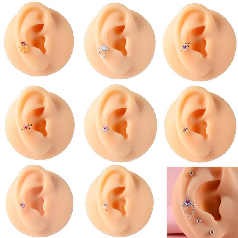 Crystal Love Tragus Piercing Cercel plat 16G Heart Cartilage Piercing Stud Helix Bijuterii Conch Rook Lobe Cercel Labret Stud
