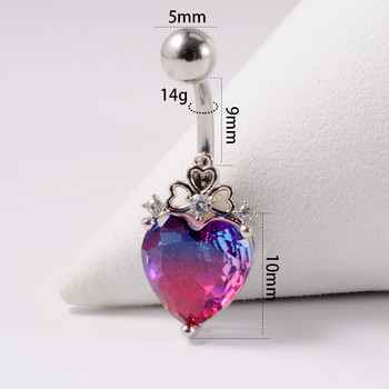 1 бр Heart CZ 14G щанга за пиърсинг на пъпа 316L зъб от хирургическа стомана Циркон Пръстен за пъп Пиърсинг на корема Nombril Дамски бижута