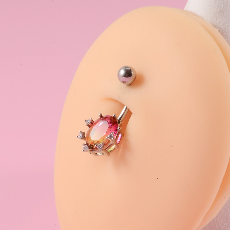 1 buc Inimă CZ 14G Piercing pentru buric Barbell 316L Oțel Chirurgical Prong Zircon Inel pentru buric Piercing pentru buric Nombril Bijuterii pentru femei