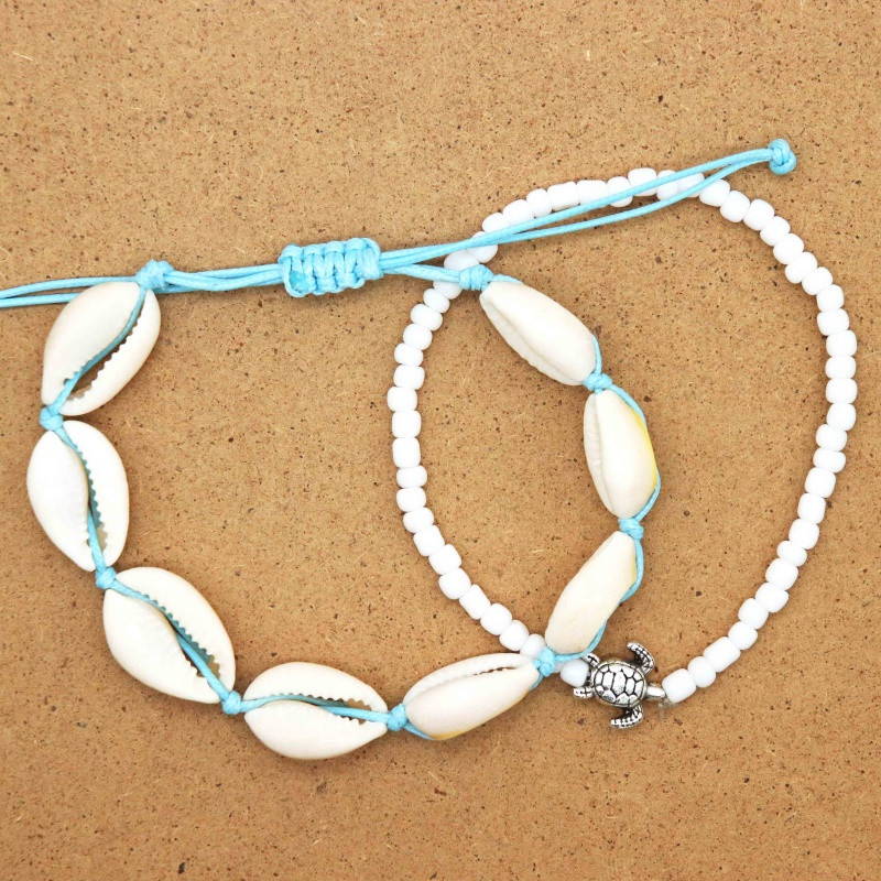 ZHONGVI New Fashion Boemia Shell gleznă pentru femei Brățară frânghie pe picior Conch cu lanț reglabil gleznă plajă bijuterii pentru picioare