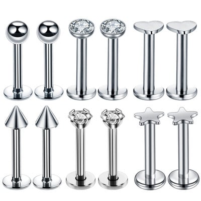 Set de piercing Labret de cristal 12PC 16G Inima Tragus Piercing Cercei Lot Conch Piercing Set Lip Labret Stud Pack Lobe Cercei în vrac