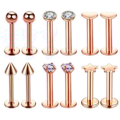 Set de piercing Labret de cristal 12PC 16G Inima Tragus Piercing Cercei Lot Conch Piercing Set Lip Labret Stud Pack Lobe Cercei în vrac
