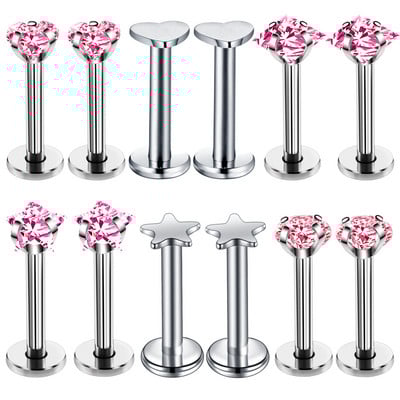 Set de piercing Labret de cristal 12PC 16G Inima Tragus Piercing Cercei Lot Conch Piercing Set Lip Labret Stud Pack Lobe Cercei în vrac