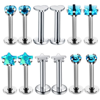 Set de piercing Labret de cristal 12PC 16G Inima Tragus Piercing Cercei Lot Conch Piercing Set Lip Labret Stud Pack Lobe Cercei în vrac