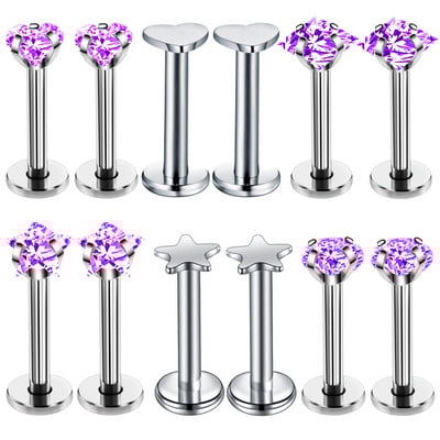 Set de piercing Labret de cristal 12PC 16G Inima Tragus Piercing Cercei Lot Conch Piercing Set Lip Labret Stud Pack Lobe Cercei în vrac