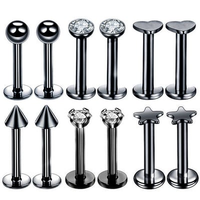 Set de piercing Labret de cristal 12PC 16G Inima Tragus Piercing Cercei Lot Conch Piercing Set Lip Labret Stud Pack Lobe Cercei în vrac