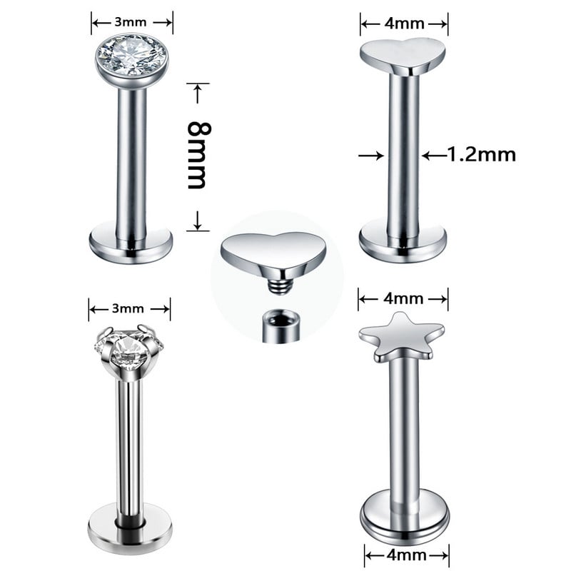 Set de piercing Labret de cristal 12PC 16G Inima Tragus Piercing Cercei Lot Conch Piercing Set Lip Labret Stud Pack Lobe Cercei în vrac