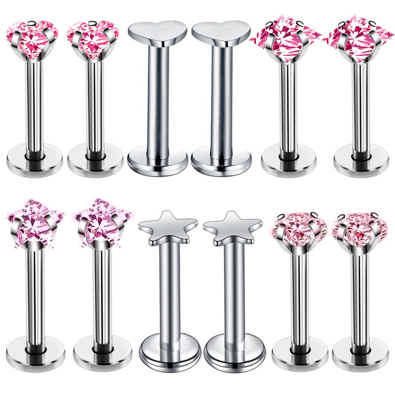 Set de piercing Labret de cristal 12PC 16G Inima Tragus Piercing Cercei Lot Conch Piercing Set Lip Labret Stud Pack Lobe Cercei în vrac