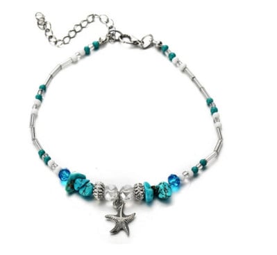 AMORUI Fashion Plajă de culoare argintie Broasca țestoasă pandantiv gleznă brățară albă stea de mare albastre glezne pentru femei bijuterii cadouri