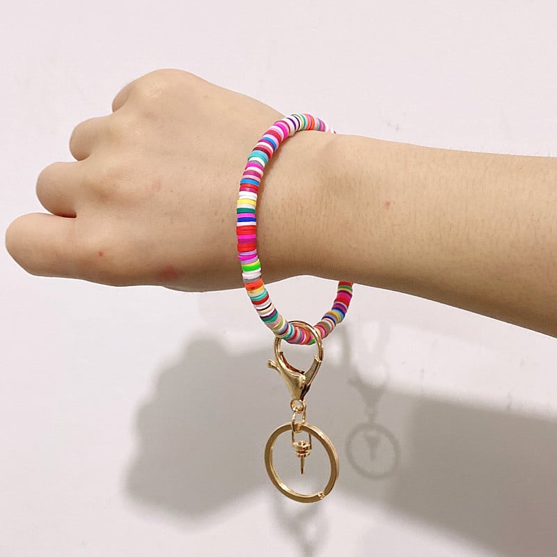 Breloc cu mărgele din lut polimeric, rotund, colorat, lucrat manual Heishi, mărgele distanțare libere, breloc pentru femei, bărbați, brățară, chei de mașină, cadou