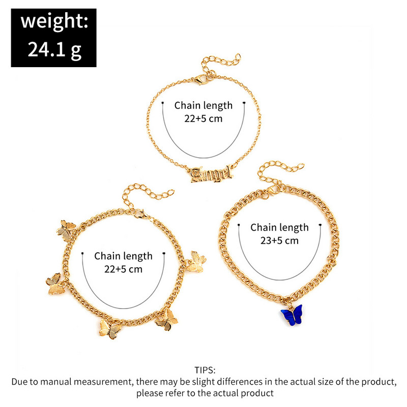 Sindlan 3 bucăți drăguț fluture auriu lanțuri gleznă brățări pentru femei Y2k gotic scrisoare înger Kpop moda pe picior bijuterii