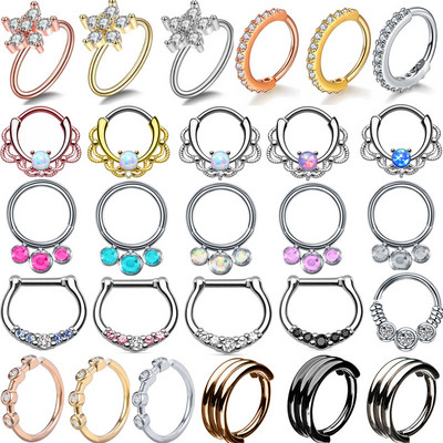 1/2 vnt Chirurginis plieninis šarnyrinis pertvaros auskarų vėrimas, 16G rinkinys Daith auskarų vėrimas Clicker Helix auskarų lankelis nosies lankelis pertvaros žiedo rinkinys