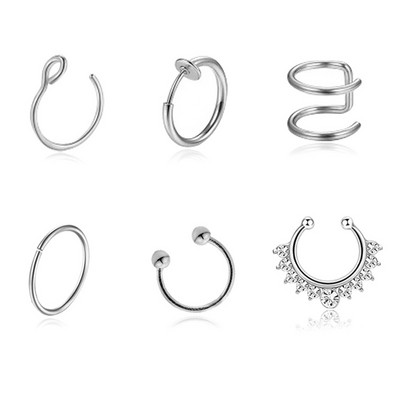 Set de inele pentru piercing pentru nas fals din cristal din oțel inoxidabil Set de inele pentru sept fără piercing Labret pentru buze Lot de inele pentru nas fals Set de cercei Helix