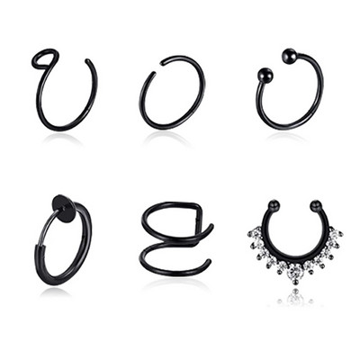 Set de inele pentru piercing pentru nas fals din cristal din oțel inoxidabil Set de inele pentru sept fără piercing Labret pentru buze Lot de inele pentru nas fals Set de cercei Helix
