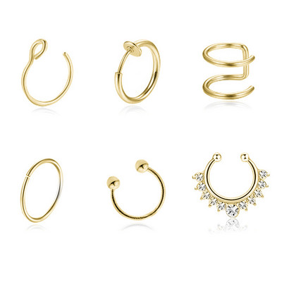 Set de inele pentru piercing pentru nas fals din cristal din oțel inoxidabil Set de inele pentru sept fără piercing Labret pentru buze Lot de inele pentru nas fals Set de cercei Helix