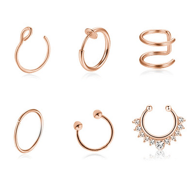 Set de inele pentru piercing pentru nas fals din cristal din oțel inoxidabil Set de inele pentru sept fără piercing Labret pentru buze Lot de inele pentru nas fals Set de cercei Helix