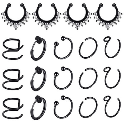 Set de inele pentru piercing pentru nas fals din cristal din oțel inoxidabil Set de inele pentru sept fără piercing Labret pentru buze Lot de inele pentru nas fals Set de cercei Helix