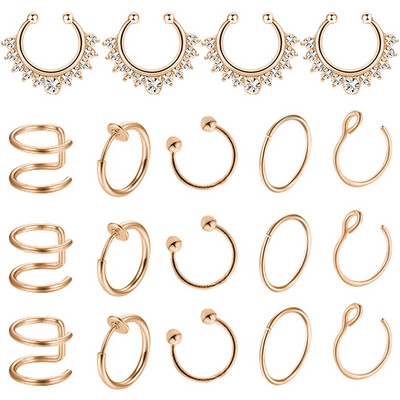 Set de inele pentru piercing pentru nas fals din cristal din oțel inoxidabil Set de inele pentru sept fără piercing Labret pentru buze Lot de inele pentru nas fals Set de cercei Helix