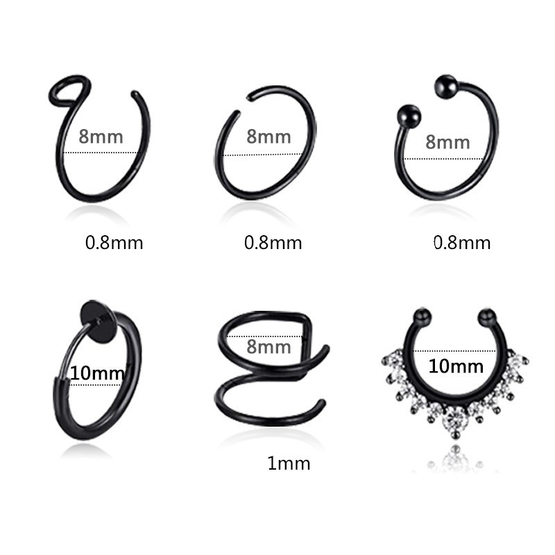 Set de inele pentru piercing pentru nas fals din cristal din oțel inoxidabil Set de inele pentru sept fără piercing Labret pentru buze Lot de inele pentru nas fals Set de cercei Helix