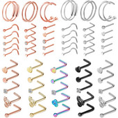 Set de inele de nas din cristal din oțel inoxidabil Set de inele de nas în formă de L de 20 g Set de piercing în nară pentru inimă.