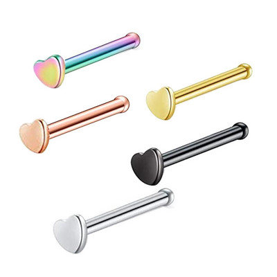 Set de inele de nas din cristal din oțel inoxidabil Set de inele de nas în formă de L de 20 g Set de piercing în nară pentru inimă.