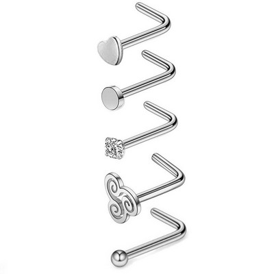 Set de inele de nas din cristal din oțel inoxidabil Set de inele de nas în formă de L de 20 g Set de piercing în nară pentru inimă.
