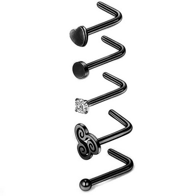Set de inele de nas din cristal din oțel inoxidabil Set de inele de nas în formă de L de 20 g Set de piercing în nară pentru inimă.
