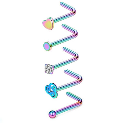 Set de inele de nas din cristal din oțel inoxidabil Set de inele de nas în formă de L de 20 g Set de piercing în nară pentru inimă.