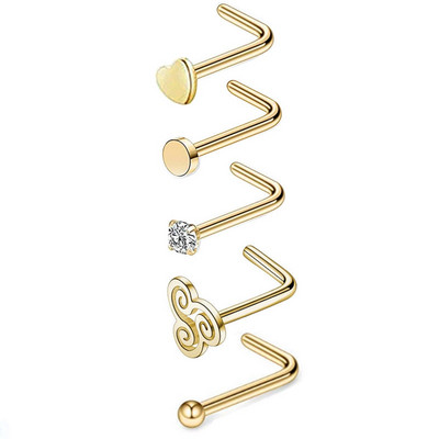 Set de inele de nas din cristal din oțel inoxidabil Set de inele de nas în formă de L de 20 g Set de piercing în nară pentru inimă.