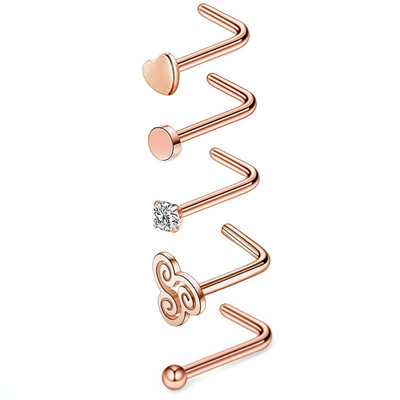 Set de inele de nas din cristal din oțel inoxidabil Set de inele de nas în formă de L de 20 g Set de piercing în nară pentru inimă.