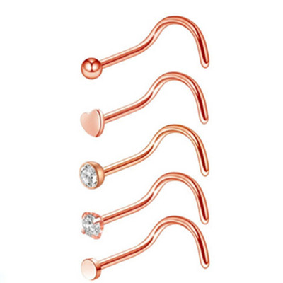 Set de inele de nas din cristal din oțel inoxidabil Set de inele de nas în formă de L de 20 g Set de piercing în nară pentru inimă.