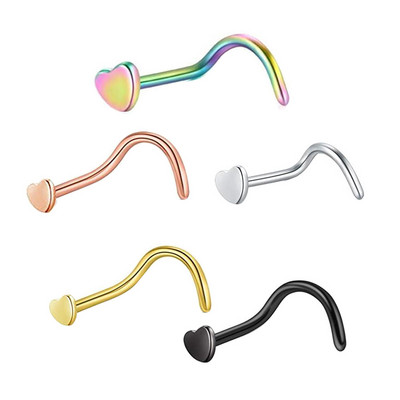 Set de inele de nas din cristal din oțel inoxidabil Set de inele de nas în formă de L de 20 g Set de piercing în nară pentru inimă.