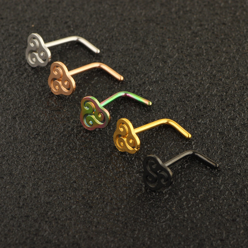 Set de inele de nas din cristal din oțel inoxidabil Set de inele de nas în formă de L de 20 g Set de piercing în nară pentru inimă.