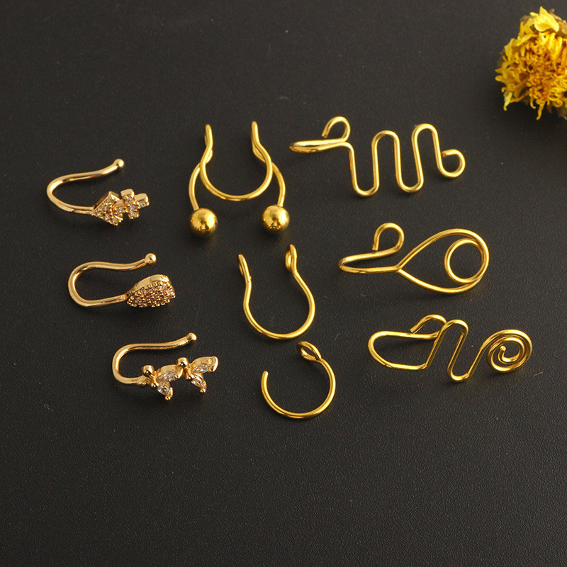 Crystal hamis orr piercing szett virágos klip az orrgyűrűn Tömeges hamis Helix piercing porc fülbevaló hamis orr csíptetős csomag ajakgyűrű