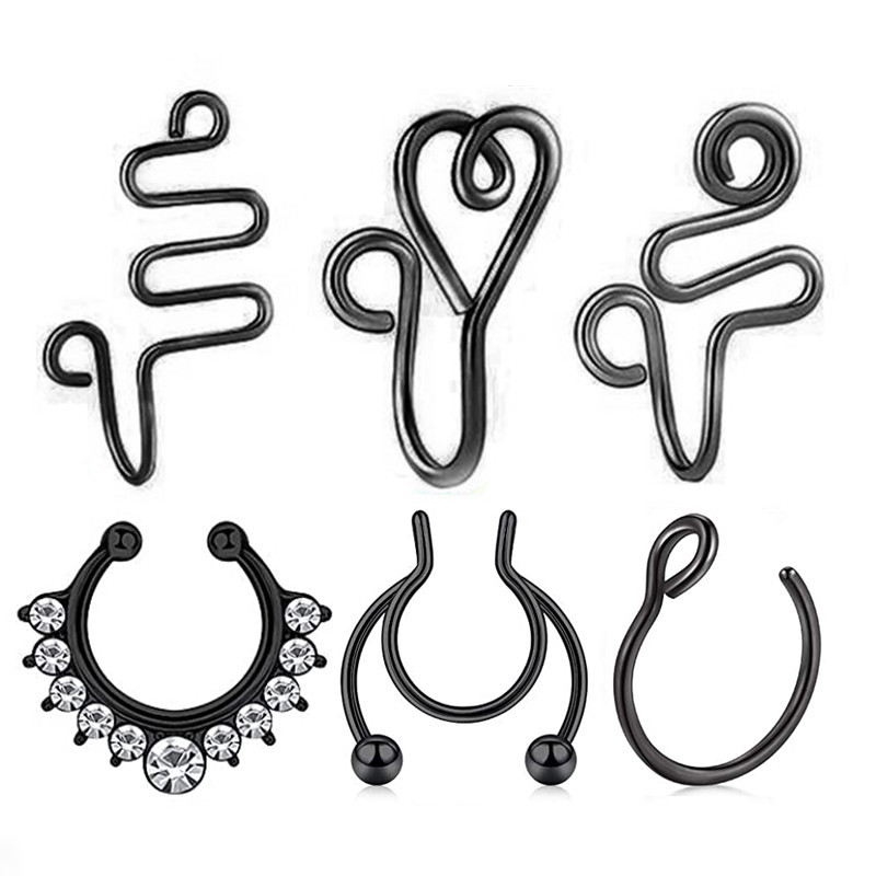 Crystal hamis orr piercing szett virágos klip az orrgyűrűn Tömeges hamis Helix piercing porc fülbevaló hamis orr csíptetős csomag ajakgyűrű