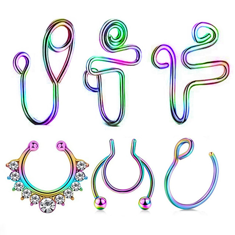 Crystal hamis orr piercing szett virágos klip az orrgyűrűn Tömeges hamis Helix piercing porc fülbevaló hamis orr csíptetős csomag ajakgyűrű