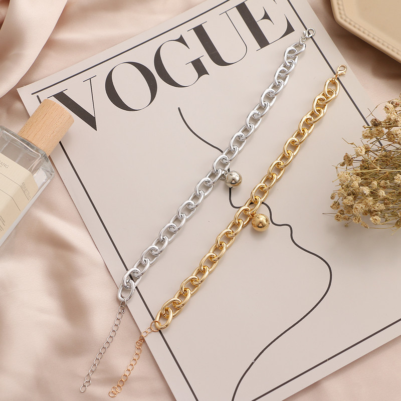 Brățări de gleznă simple, bile rotunde, bijuterii pentru picioare pentru femei, lanț cu legături cubaneze de culoare aurie, glezne groase, nisipuri, accesorii gotice