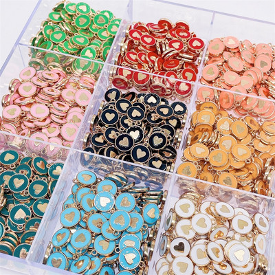 JQ 20Gb 12*14MM Sweet Love Heart Emalja Charm Zelta sakausējuma kulons DIY Auskari Rotaslietas Ornaments DIY aksesuāru vairumtirdzniecība