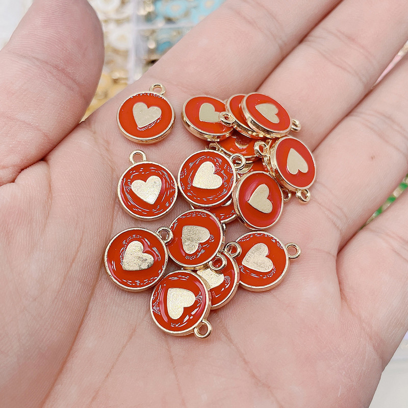 JQ 20 buc. 12*14 MM Dulce Dragoste Inimă smalț Breloc din aliaj de aur Pandantiv pentru cercei DIY Bijuterii Ornament Accesorii DIY En-gros