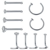 Set de inele de nas cu cristal din oțel chirurgical, drept 20G, pachet de inele de nas cu zircon, lot de știfturi, piercing pentru nară, bijuterii în vrac