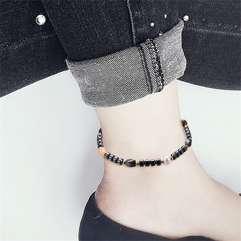 Paprasta svorio metimo magnetinė terapija kulkšnies apyrankė apvali magnetinio akmens terapija liekninimui hematitu tempimo magnetu papuošalai sveikatos kulkšnies