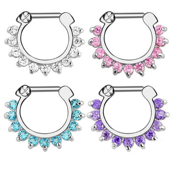 1/2 части Crystal Pregrada Piercing Clicker 16G пръстен за пиърсинг на носа от неръждаема стомана Settum Clicker Jewelry Daith Cartlage Piercing